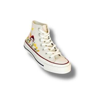 Converse Chuck Taylor Custom Embroidered Mushroom Moon Floral High Tops Cream 36